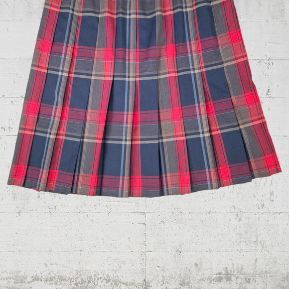 70s Vintage Pendleton Red Gray Tartan Deadstock Worsted Wool Midi Skirt Size 16 - Picture 2 of 8